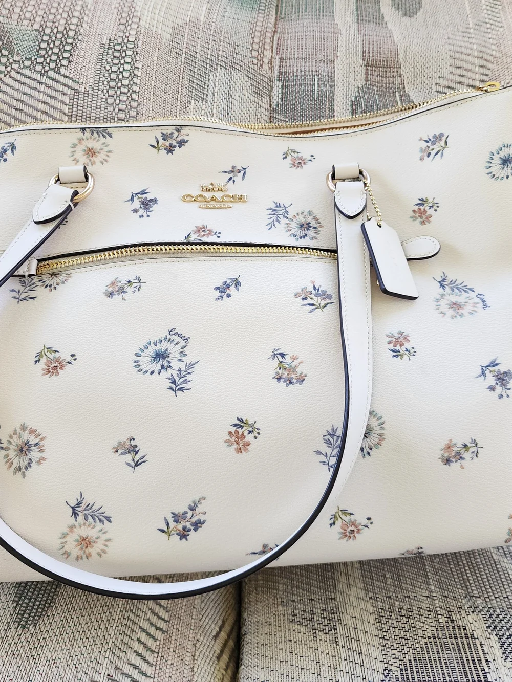 Coach Gallery White Dandelion Floral Leather Satchel